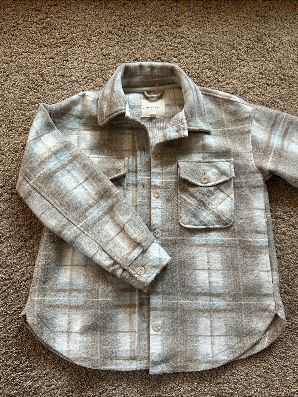 Thread & Supply Neutral Plaid Teddy Jacket in Gray and Cream